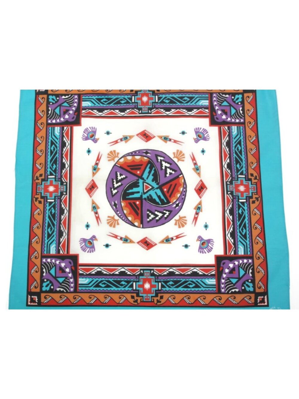 Vtg 90s Southwest Aztec Turquoise Bandana USA 50/50 Crafted With Pride